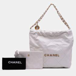 Pre Owned Chanel White Small Quilted Shiny Calfskin 22 Handbag