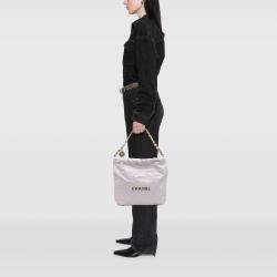 Pre Owned Chanel White Small Quilted Shiny Calfskin 22 Handbag