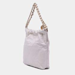 Pre Owned Chanel White Small Quilted Shiny Calfskin 22 Handbag
