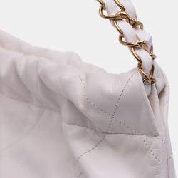 Pre Owned Chanel White Small Quilted Shiny Calfskin 22 Handbag