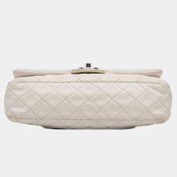 Pre Owned Chanel White Medium Classic Caviar Double Flap