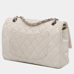 Pre Owned Chanel White Medium Classic Caviar Double Flap