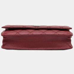 Pre Owned Chanel Red CC Quilted Caviar Wallet on Chain