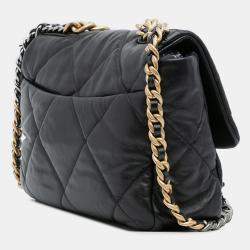 Pre Owned Chanel Black Large Lambskin 19 Flap