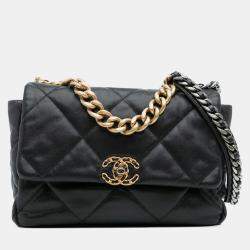 Pre Owned Chanel Black Large Lambskin 19 Flap