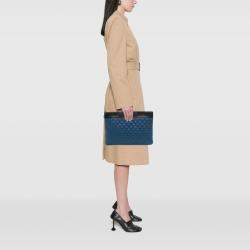 Pre Owned Chanel Blue Large Bicolor Sheepskin Mademoiselle Zip Clutch