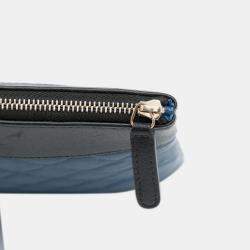 Pre Owned Chanel Blue Large Bicolor Sheepskin Mademoiselle Zip Clutch