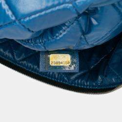 Pre Owned Chanel Blue Large Bicolor Sheepskin Mademoiselle Zip Clutch