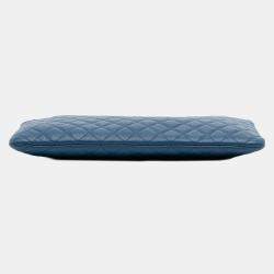 Pre Owned Chanel Blue Large Bicolor Sheepskin Mademoiselle Zip Clutch