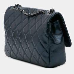 Pre Owned Chanel Blue Medium Quilted Glazed Calfskin Coco Pleats Flap