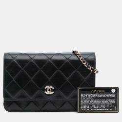 Pre Owned Chanel Black CC Quilted Calfskin Wallet on Chain