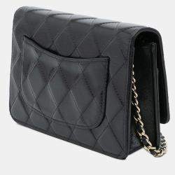 Pre Owned Chanel Black CC Quilted Calfskin Wallet on Chain