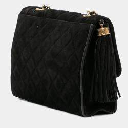 Pre Owned Chanel Black Quilted Suede Tassel Flap