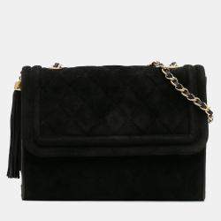 Pre Owned Chanel Black Quilted Suede Tassel Flap