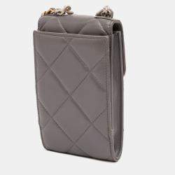 Pre Owned Chanel Grey Lambskin 19 Phone Holder with Chain