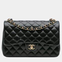 Pre Owned Chanel Black Jumbo Classic Lambskin Double Flap
