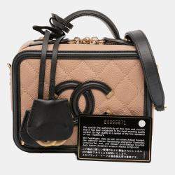 Pre Owned Chanel Brown Small Caviar CC Filigree Vanity Case