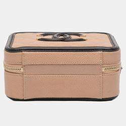 Pre Owned Chanel Brown Small Caviar CC Filigree Vanity Case