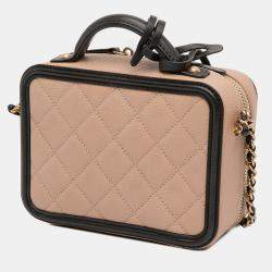 Pre Owned Chanel Brown Small Caviar CC Filigree Vanity Case