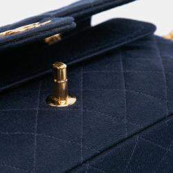 Pre Owned Chanel Blue Medium Classic Jersey Double Flap