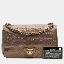 Pre Owned Chanel Brown Paris Dallas Metallic Calfskin Embossed Logo Flap