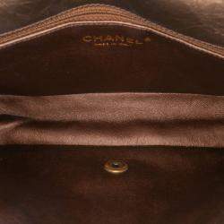 Pre Owned Chanel Brown Paris Dallas Metallic Calfskin Embossed Logo Flap