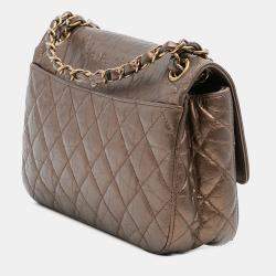 Pre Owned Chanel Brown Paris Dallas Metallic Calfskin Embossed Logo Flap