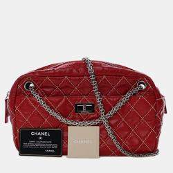 Pre Owned Chanel Red Medium Quilted Aged Calfskin Reissue Camera Bag