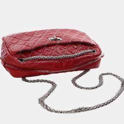 Pre Owned Chanel Red Medium Quilted Aged Calfskin Reissue Camera Bag