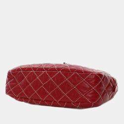 Pre Owned Chanel Red Medium Quilted Aged Calfskin Reissue Camera Bag