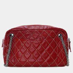 Pre Owned Chanel Red Medium Quilted Aged Calfskin Reissue Camera Bag