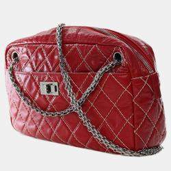 Pre Owned Chanel Red Medium Quilted Aged Calfskin Reissue Camera Bag