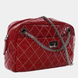 Pre Owned Chanel Red Medium Quilted Aged Calfskin Reissue Camera Bag