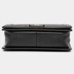 Pre Owned Chanel Black Old Medium Quilted Lambskin Boy Flap