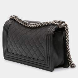 Pre Owned Chanel Black Old Medium Quilted Lambskin Boy Flap