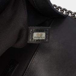 Pre Owned Chanel Black Old Medium Quilted Lambskin Boy Flap
