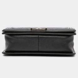 Pre Owned Chanel Black Old Medium Quilted Lambskin Boy Flap