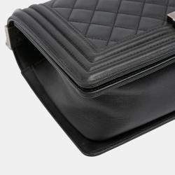 Pre Owned Chanel Black Old Medium Quilted Lambskin Boy Flap