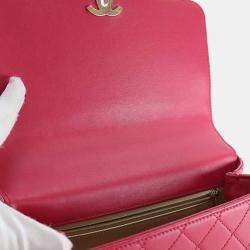 Pre Owned Chanel Pink Medium Quilted Lambskin La Parisienne Flap