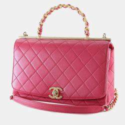Pre Owned Chanel Pink Medium Quilted Lambskin La Parisienne Flap