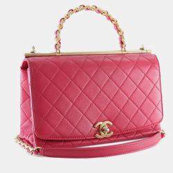 Pre Owned Chanel Pink Medium Quilted Lambskin La Parisienne Flap