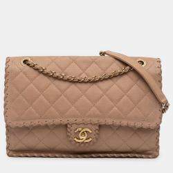 Pre Owned Chanel Brown Jumbo Quilted Iridescent Calfskin Happy Stitch Flap