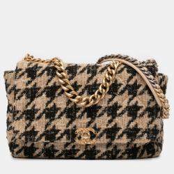 Pre Owned Chanel Brown Maxi Tweed Houndstooth 19 Flap