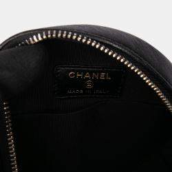Pre Owned Chanel Black Quilted Lambskin Egyptian Amulet Charms Round Clutch with Chain