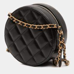 Pre Owned Chanel Black Quilted Lambskin Egyptian Amulet Charms Round Clutch with Chain