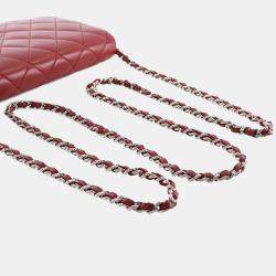 Pre Owned Chanel Red CC Quilted Lambskin Wallet on Chain