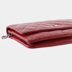 Pre Owned Chanel Red CC Quilted Lambskin Wallet on Chain