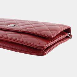 Pre Owned Chanel Red CC Quilted Lambskin Wallet on Chain