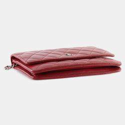 Pre Owned Chanel Red CC Quilted Lambskin Wallet on Chain