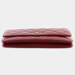 Pre Owned Chanel Red CC Quilted Lambskin Wallet on Chain